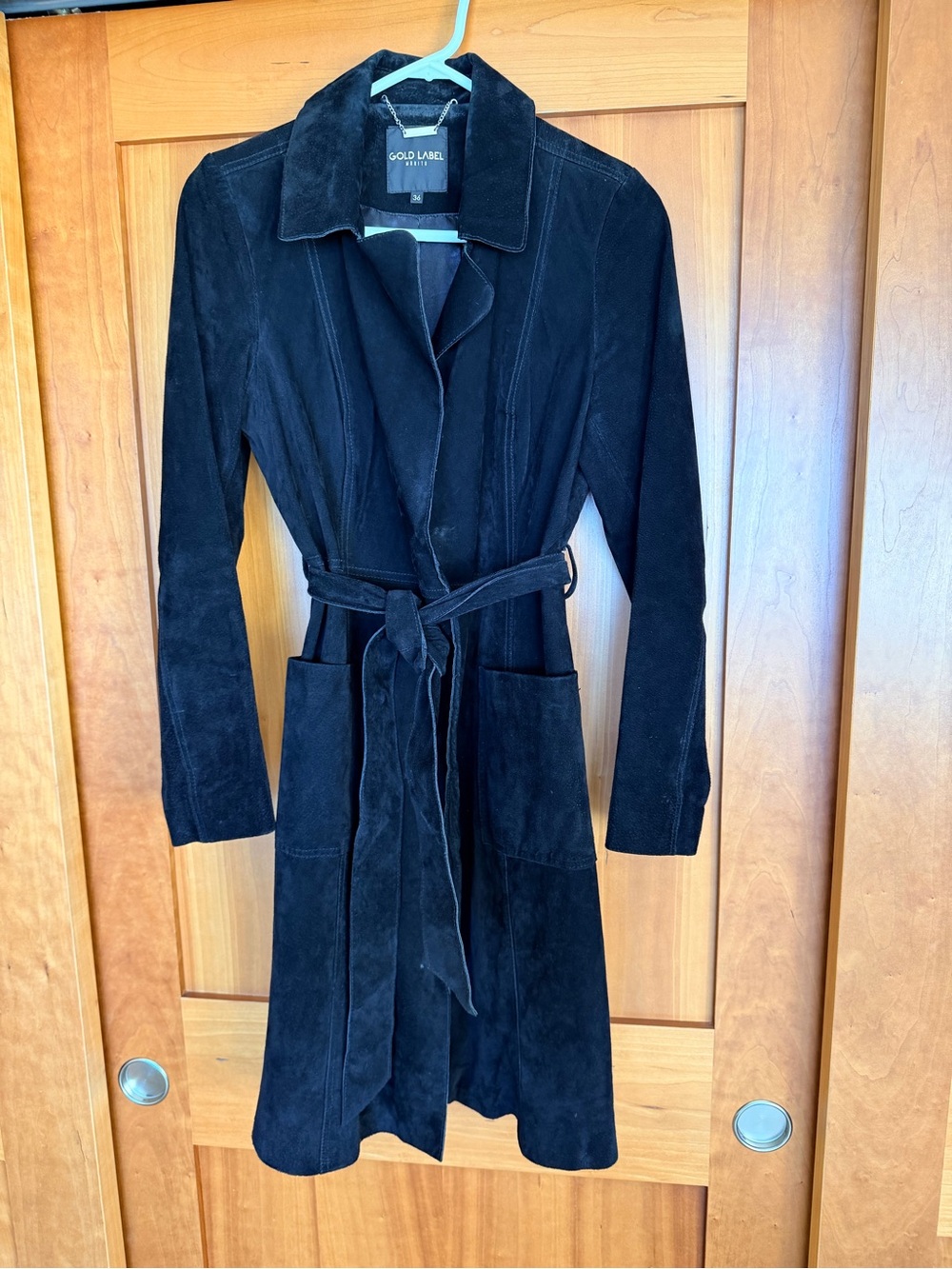 Black Suede Belted Trench Coat - Women